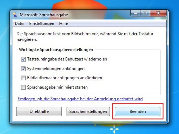 Sprachausgabe unter Windows 7 aktivieren (Screenshot: t-online.de)