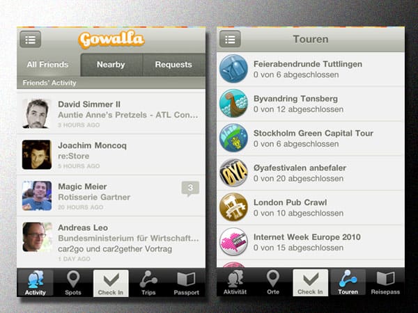 Smartphone-App: Gowalla (Screenshot: iTunes)