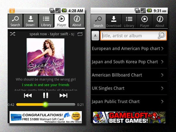 Smartphone-App: GTunes (Screenshot: Android Market)