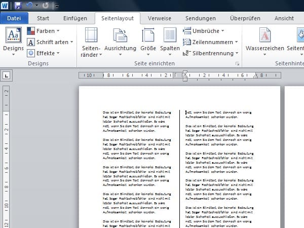 Word 2007/Word 2010 Schreiben in Spalten (Screenshot: t-online.de)