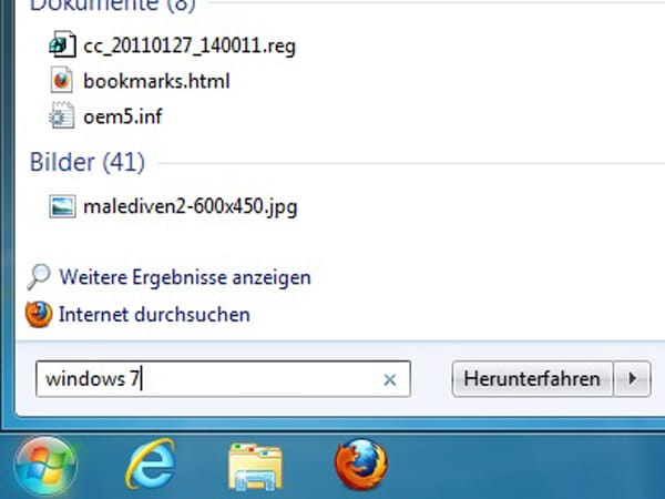 Windows-7-Startmenü um Websuche erweitern (Screenshot: t-online.de)