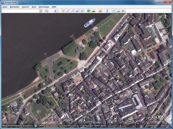 Andernach in Google Earth (Screenshot: t-online.de)