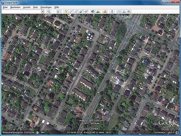 Dinslaken in Google Earth (Screenshot: t-online.de)