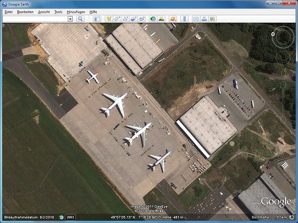 Flughafen Hahn in Google Earth (Screenshot: t-online.de)