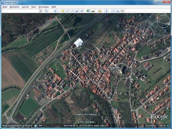 Hollstadt in Google Earth (Screenshot: t-online.de)