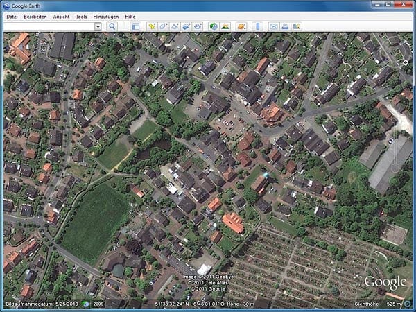 Hünxe in Google Earth (Screenshot: t-online.de)