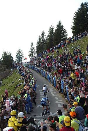 Es geht steil bergauf: Seit Jahren versucht der Giro, mit spektakulären Anstiegen - wie hier am Monte Zoncolan - aus dem Schatten der Tour zu treten. Unter den Fahrern gilt die Rundfahrt als die härteste der Welt.