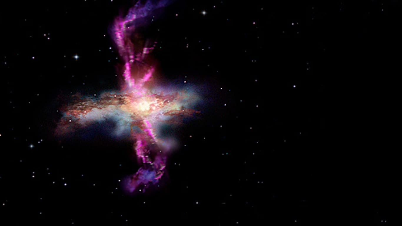 Das Bild einer Galaxie mit vielen jungen Sternen und mächtigen Stürmen