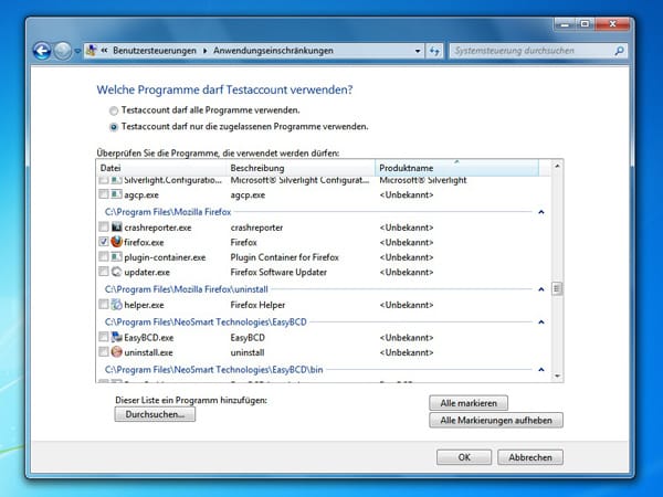Jugendschutz unter Windows 7 einrichten (Screenshot: t-online.de)