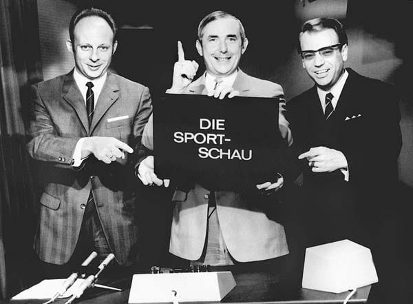Die drei "Sportschau"-Urgesteine Dieter Adler, Ernst Huberty und Addi Furler im Jahr 1967