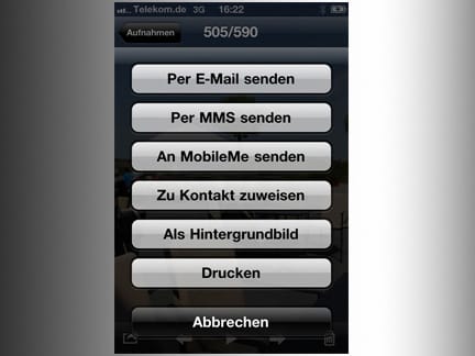 Die Druck-Funktion im iPhone und dem iPad steht in verschiedenen Anwendungen zur Verfügung. Daten werden per AirPrint drahtlos an den Drucker übertragen. (Screenshot: t-online.de)