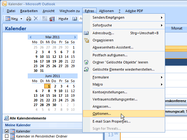 Kalenderwoche in Outlook anzeigen (Screenshot: t-online.de)