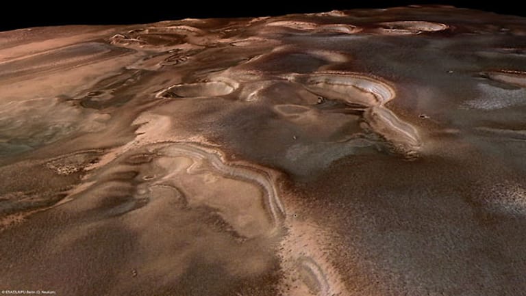 Im Laufe der Jahrzehnte gab es eine Reihe von Missionen zur Erkundung des Mars. So hat die Raumsonde "Mars Express" spektakuläre Aufnahmen vom Südpol des Planeten geschossen.