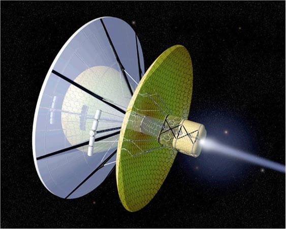 Gewagte Idee: Die sogenannte Boussard Interstellar Ramjet Engine war ein Antriebskonzept für interstellare Reisen aus dem Jahr 2004. Wasserstoff soll dabei mit einem elektromagnetischen Feld aus dem Weltall eingesammelt und als Treibstoff verwendet werden. Ein Laser soll Kernfusionen auslösen und so für Vortrieb sorgen.