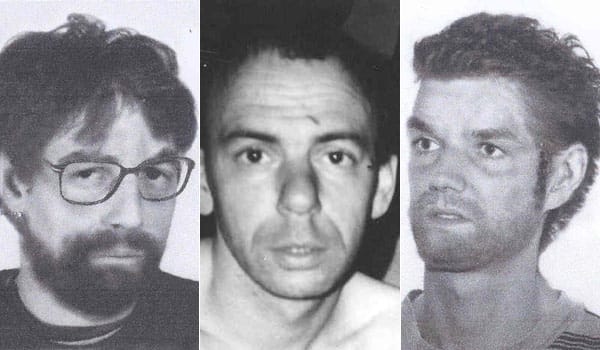 Thomas Walter, Peter Krauth und Bernhard Heidbreder (von links nach rechts) gründeten in den 90ern die militante Untergrundorganisation "K.O.M.I.T.E.E.". 1995 wollten sie ein Gefängnis in die Luft jagen, doch der Plan scheiterte, weil eine Polizei-Streife sie zufällig beim Sprengstoff-Umladen erwischte. Die drei flüchteten und lösten ihre Gruppe auf; das BKA sucht sie trotzdem noch.