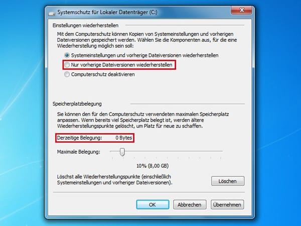 Schattenkopien in Windows konfigurieren und nutzen (Screenshot: t-online)