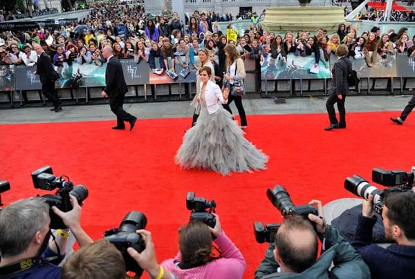 Fans feiern Emma Watson, Daniel Radcliffe und Rupert Grint bei der "Harry Potter"-Premiere.
