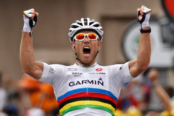 Jubel über seinen ersten Etappensieg bei der diesjährigen Tour de France: Thor Hushovd.