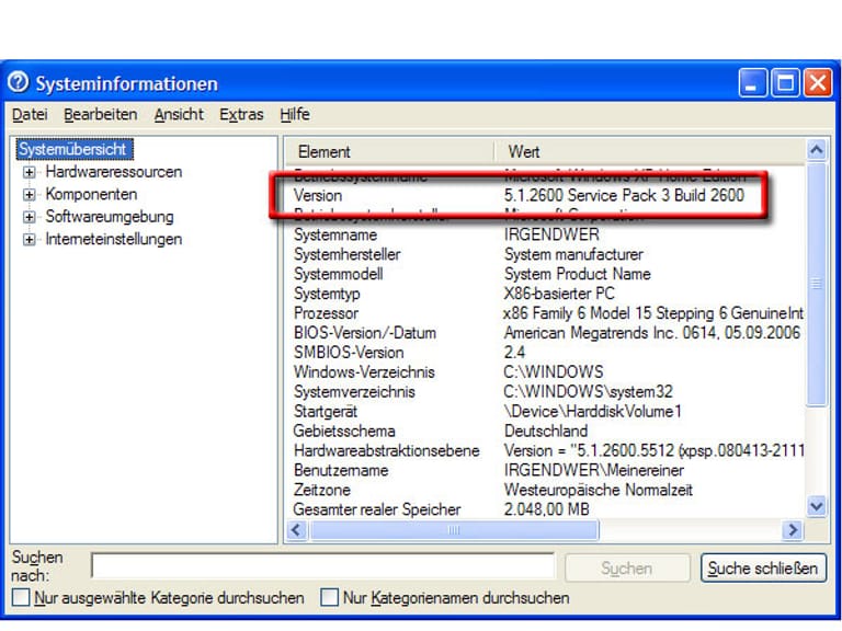 Sicherheits-Check Windows XP (Screenshot: t-online.de)