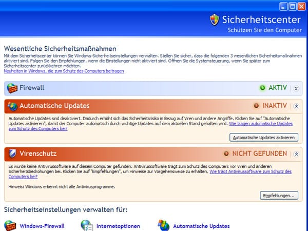 Windows XP - Checkliste (Screenshot: t-online.de)