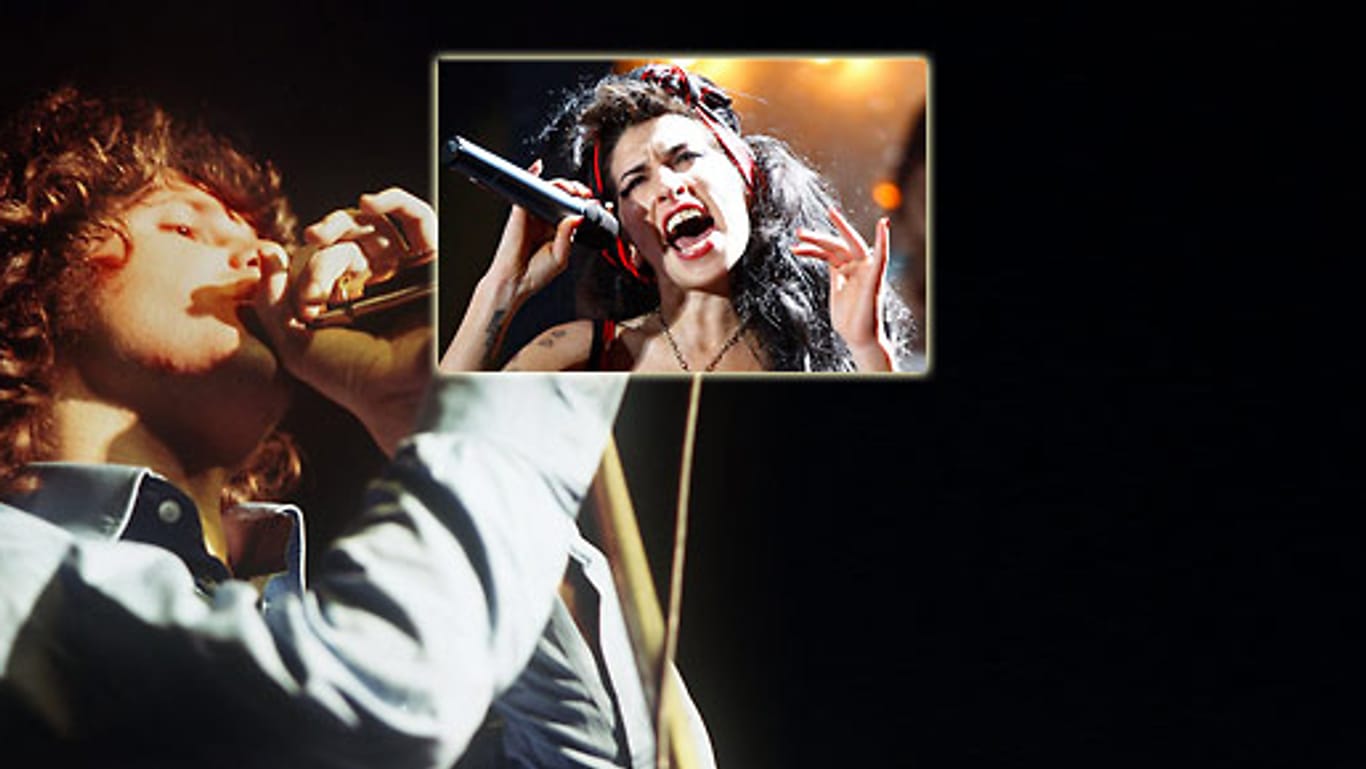 Jim Morrison, Amy Winehouse, Kurt Cobain und Co.: der "Club 27" (Fotos: dpa / Reuters / Imago)