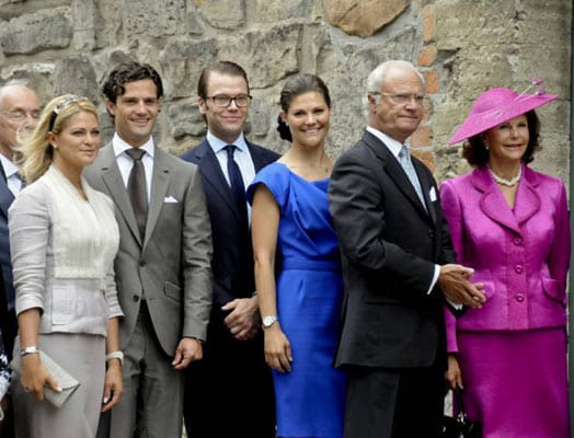 Die schwedische Königsfamilie (v.l.): Prinzessin Madeleine, Prinz Carl Philip, Daniel Westling, Prinzessin Victoria, König Carl XVI. Gustaf und Königin Silvia.