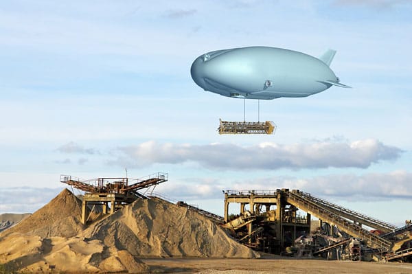 Dieser Super-Zeppelin von der Firma Hybrid Air Vehicles fliegt 185 km/h schnell und hebt Lasten bis zu 90 Tonnen.