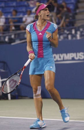 Andrea Petkovic schreit ihre Freude nach dem Viertelfinalsieg über Carla Suarez Navarro heraus.