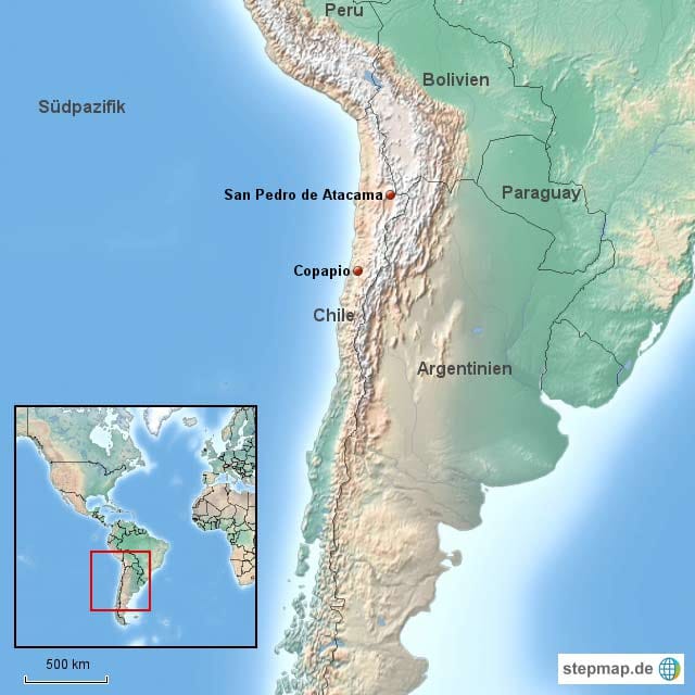 Die Atacama-Wüste erstreckt sich von Copiapó in nördliche Richtung bis zur peruanischen Grenze.