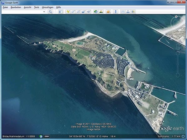 Die Nordseeinsel Helgoland erhielt ein Karten-Update und präsentiert sich nun komplett in Satellitenaufnahmen aus dem Jahre 2008.