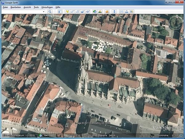 Regensburg mit dem Dom St. Peter: Die Satellitenbilder, die Google Earth von der Donaustadt zeigt, sind erst wenige Monate alt.