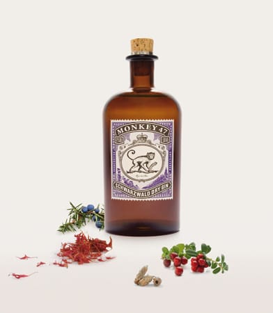 Dass die Deutschen auch etwas vom hochprozentigen Nationalgetränk der Engländer verstehen, beweist der Dry Gin „Monkey 47“, hergestellt im Schwarzwald.