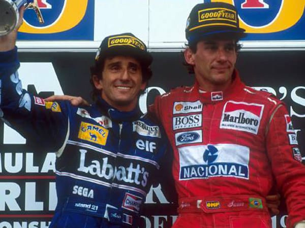 Alain Prost (li.) vs. Ayrton Senna: Der Brasilianer Senna galt als brillantester und gleichzeitig waghalsigster Formel-1-Pilot der Geschichte, beide Attribute zeigten sich in der von offener Abneigung geprägten Rivalität mit seinem französischen Teamkollegen deutlich. Das WM-Duell wurde zur lebensgefährlichen Spitze. 1989 wurde Senna der Sieg wegen einer Kollision mit (dem späteren Sieger) Prost aberkannt. Senna schwor Rache, stieß Prost 1990 von der Strecke und gewann. 1994 verunglückte Senna tödlich.