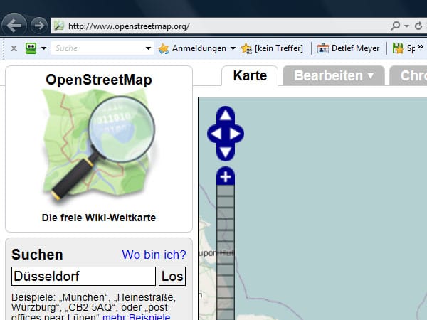 Rufen Sie in Ihrem Browser die Internetadresse www.openstreetmap.org auf. Geben Sie dann einen Ort als Suchbegriff ein, und klicken Sie anschließend auf Los.