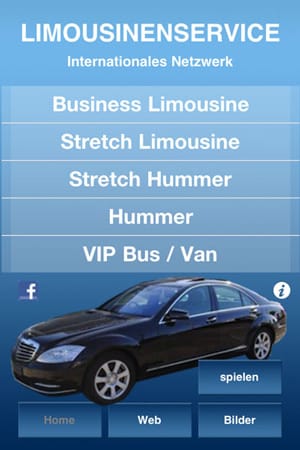 Mit der "Limo"-App lassen sich Limousinen per Knopfdruck mieten. Zur Auswahl stehen fünf verschiedene Typen.
