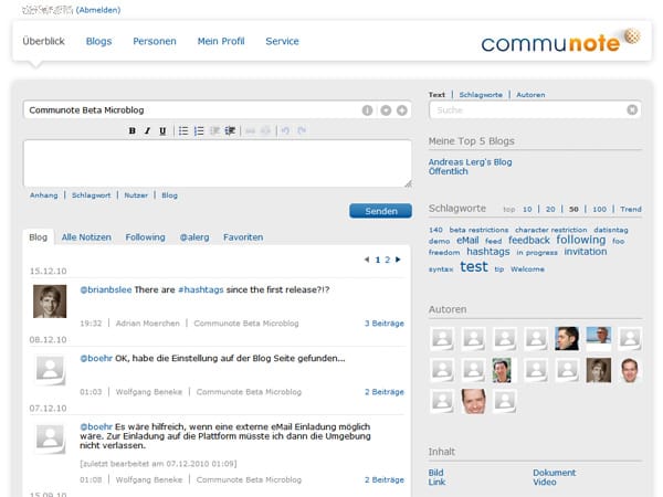 Auch der deutsche Anbieter Communote bietet ein Firmen-internes soziales Netzwerk an. Hier können beispielsweise Projekt-bezogene Blogs angelegt werden, in denen alle Projekt-Mitarbeiter bloggen und sich austauschen.
