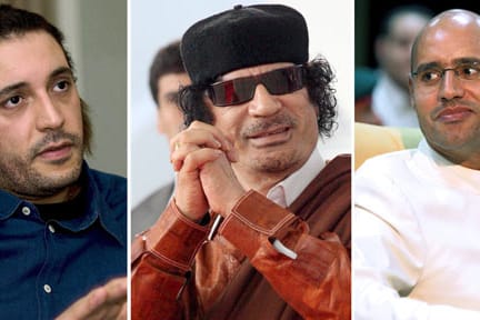 Muammar al-Gaddafi und zwei seiner Söhne: Hannibal (l.) und Saif al-Islam (r.)