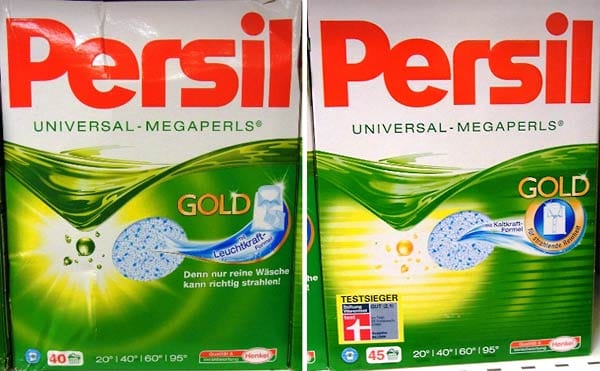 Produktname: Persil Universal Megaperls Gold Waschladungen (Füllmenge): alt: 45 WL (n.B.) / neu: 40 WL (2,7 kg) Preiserhöhung: 12,5 Prozent