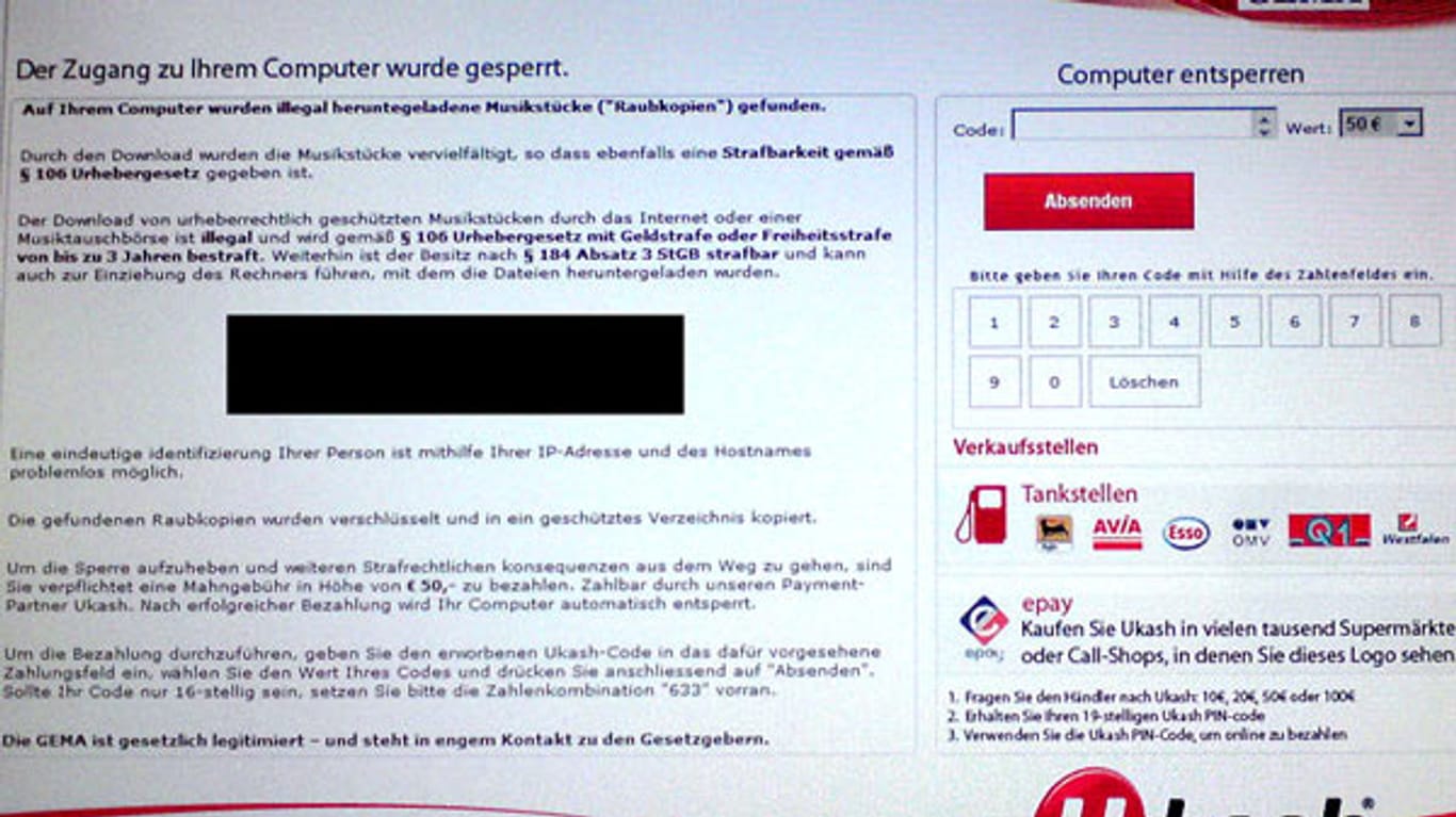 Der "GEMA-Trojaner" droht mit Haftstrafe - mit 50 Euro soll man sich "freikaufen" können.