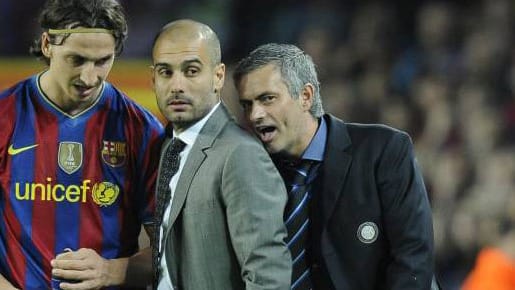 Zlatan Ibrahimovic (v.l.n.r.), Pepe Guardiola und Jose Mourinho trafen 2010 in der Champions-League aufeinander. Zlatan Ibrahimovic (v.l.n.r.), Pepe Guardiola und Jose Mourinho trafen 2010 in der Champions-League aufeinander.