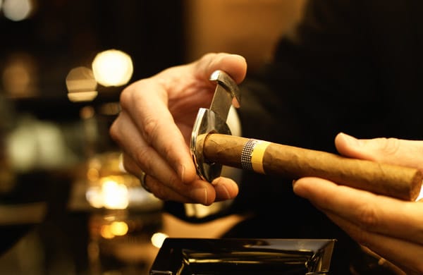 Alternativ: Die Guillotine wird auf das Kopfende der Zigarre aufgesetzt und dann der Schnitt ausgeführt. Je nach Ringmaß der Tabakware stoßen kleinere "Cutter" an ihre Grenzen. Dann ist die Zigarrenschere die bessere Wahl.