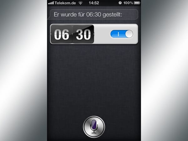 Sagt der Nutzer "Wecke mich morgen früh um 6:30 Uhr", stellt Siri wie gewünscht den Wecker.