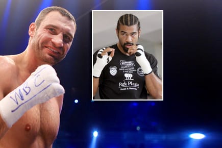 WBC-Weltmeister Vitali Klitschko (li.) freut sich auf den noch ausstehenden Kampf gegen den Briten David Haye.