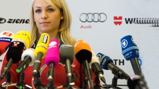 Großer Medienauflauf bei der Pressekonferenz von Magdalena Neuner.