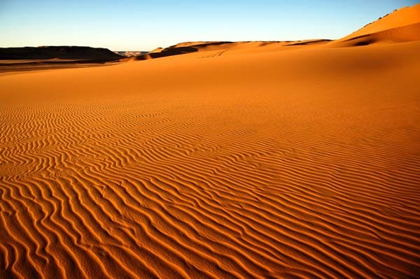 Sanddüne: Manche der mysteriösen Geräusche konnten immerhin schon aufgeklärt werden. In der Sahara etwa meiden Beduinen seit jeher Gegenden, in denen der Sand unangenehm dröhnt. Geologen fanden heraus, dass große Sicheldünen heulen, wenn ihre steilen Hänge vom Wind versetzt werden. Dabei kann der Boden sogar vibrieren.