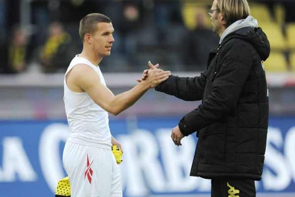 Kommen eigentlich gut miteinander aus: Lukas Podolski (li.) und Jürgen Klopp.