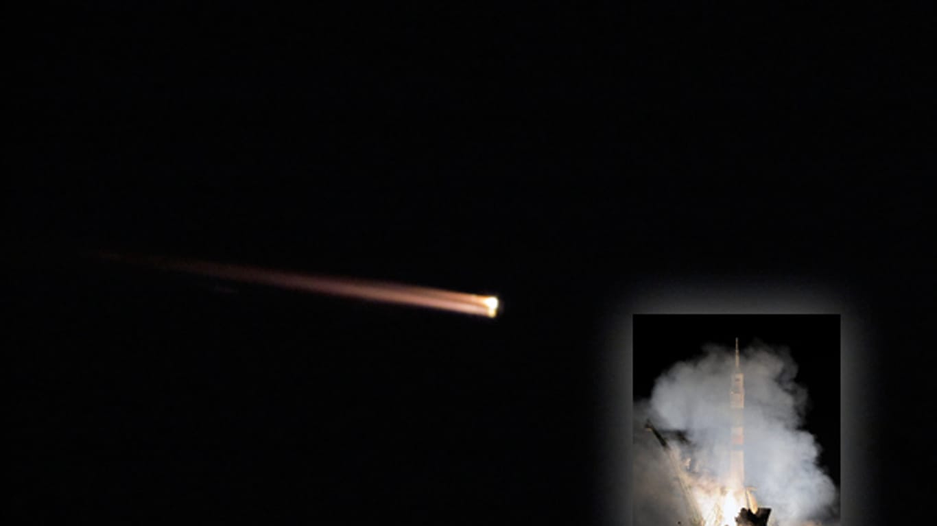 Lichtschweif an Heiligabend; Sojus-Rakete beim Start drei Tage zuvor
