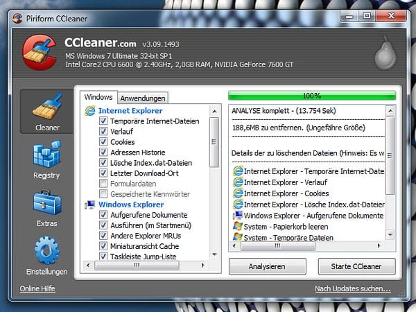 CCleaner sorgt dafür, dass Ihr System nicht so leicht mit temporären Dateien und ähnlichem digitalen Unrat verstopft wird. Das Gratis-Tool fegt alle überflüssigen Dateien von der Festplatte und räumt zusätzlich in der Registry auf. Gratis-Download CCleaner