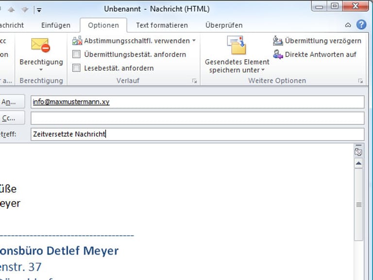 FotoShow EMails zeitversetzt mit Outlook 2010 senden