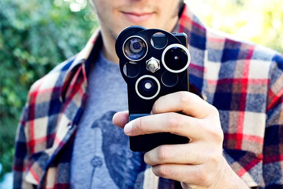 Der Objektiv-Aufsatz “The iPhone Lens Dial” wartet gleich mit drei Linsen auf: einem Fischauge, einem Weitwinkel sowie einer Telelinse. Das Foto-Gadget kostet rund 190 Euro.